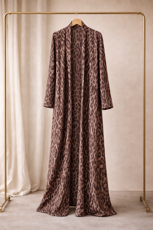 The Printed Pleat - Cocoa Leopard Abaya