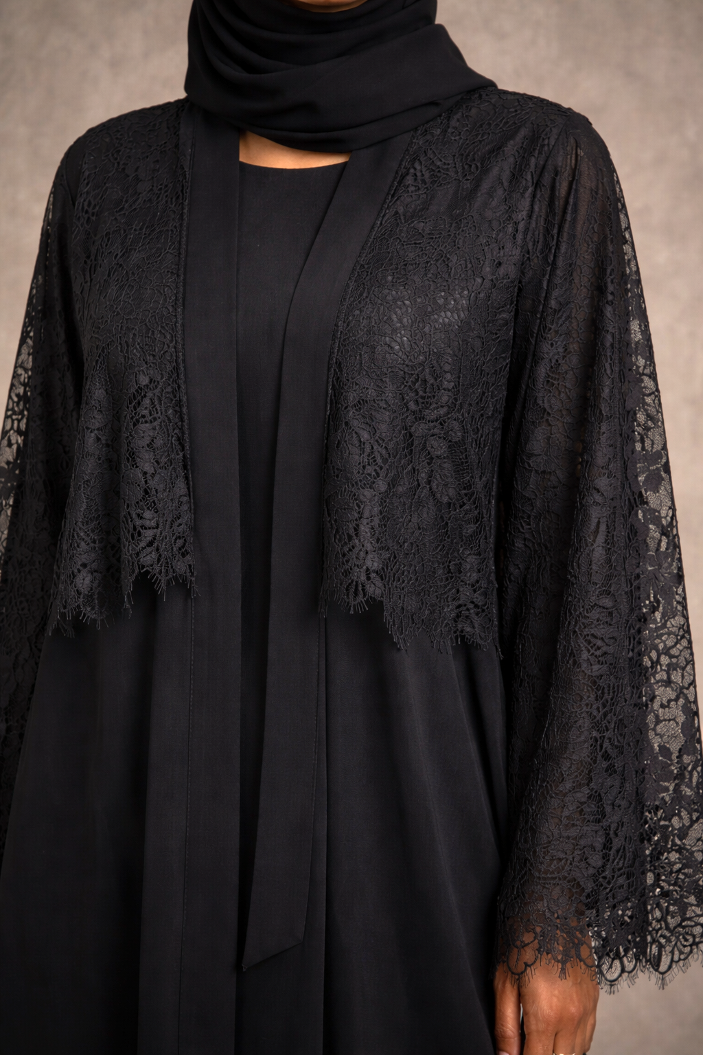 Noir Lace Drape Abaya