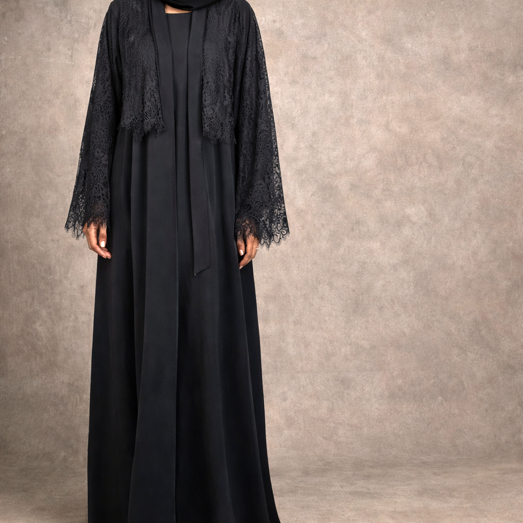 Noir Lace Drape Abaya