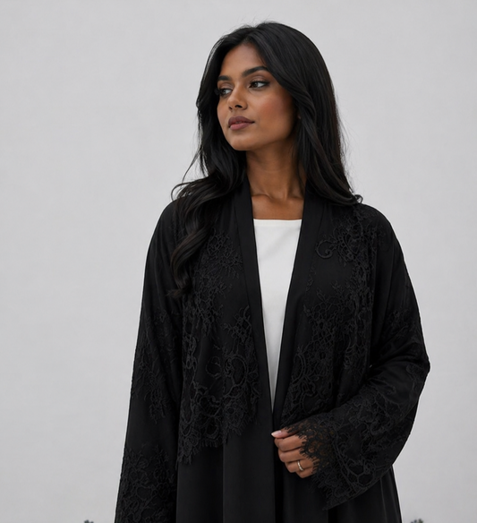 Noir Lace Drape Abaya